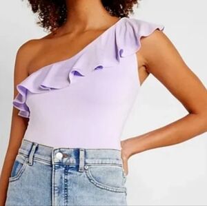 NWT EXPRESS Body Contour Silky   Ruffle One Shoulder Cropped Tank